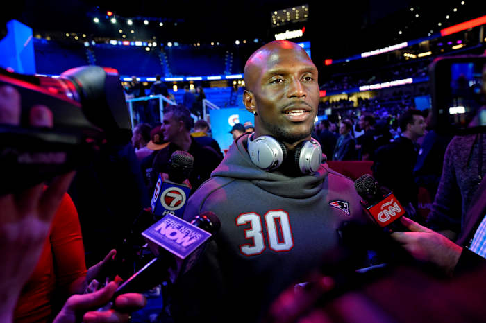 Former NFL defensive back Jason McCourty speaks during Super LIII Opening Night